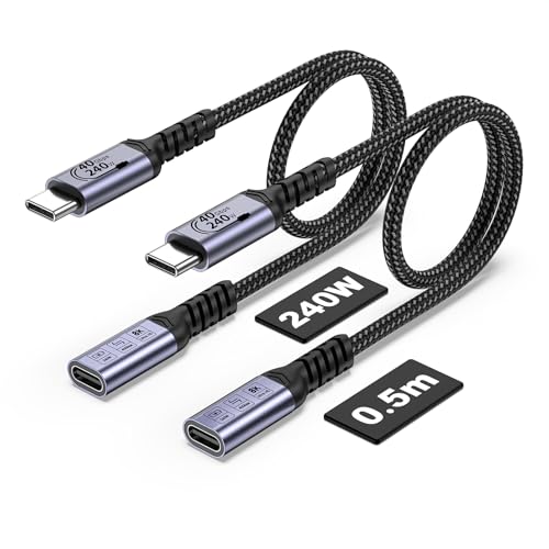 Ultimate USB C Extension Cable 3.3 FT – Dual Pack of 240 W Fast Charging & 40 Gbps Data Transfer Cords for Seamless 8 K Video Connectivity – Type C Male to Female Adapter for i Phone 16/15 & PSVR2 – Superior Speed and Compatibility for Enhanced Device Performance