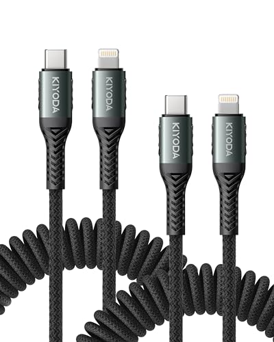 Coiled USB C to Lightning Charger 3 FT – 2 Pack, Braided Fast Charging Cord for i Phone & i Pad – Apple MFi Certified, Durable, Tangle-Free Design for On-the-Go Convenience and Enhanced Device Safety