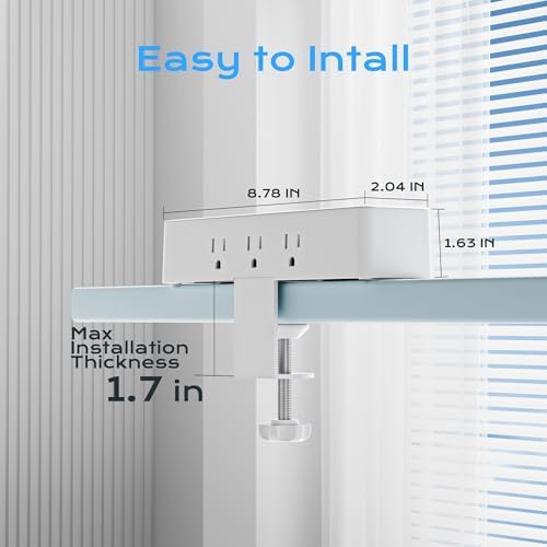 Revolutionize Your Workspace with ACOZVIN 17-in-1 Desk Clamp Power Strip – 40 W Fast Charging Hub, 9 AC Outlets & 8 USB Ports (4 USB-C) for Ultimate Device Connectivity, 10 ft Flat Plug Surge Protector Perfect for Home Office Efficiency and Safety