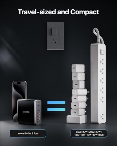 Intoval 140 W USB C Charging Hub: High-Speed 8-Port Power Adapter for i Phone, Mac Book, Galaxy, i Pad & More – Optimal Device Compatibility & Safety Features for Home and Office Use