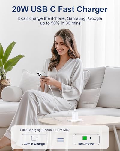 Elevate Your Charging Experience: i Phone 16 e Fast Charge Duo – Superior 2-Pack of 20 W USB C Power Adapters with Extra Long 10 FT Braided Cables for Maximum Flexibility and Compatibility – Ideal for i Phone 16/16 e/16 Pro/16 Pro Max/15/15 Pro & i Pad – Portable, Quick, Tangle-Resistant Charging Solution Designed for Modern Lifestyles