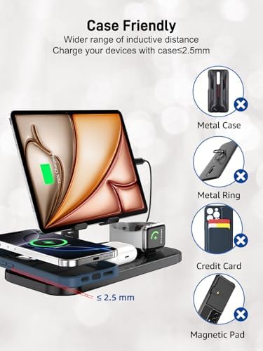 Ultimate 4-in-1 Wireless Charging Station for i Phone 16/15/14, Apple Watch 10/9/8, Air Pods Pro 2 & i Pad | Sleek Multi-Device Power Hub for Travel | Rapid Charging & Safety Features for Enhanced Efficiency