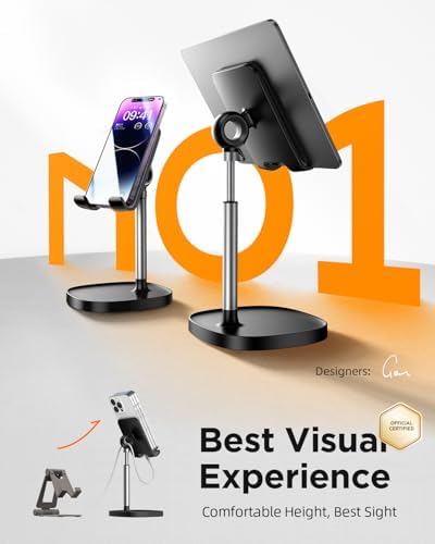 LISEN Cell Phone Stand Adjustable Phone Holer for Desk, Computer Office Desk Accessories for iPhone 16 Holder Women Kitchen Essentials Fits All Mobile Phones Switch Kindle iPads Tablet 4-10in Black – Enhanced Compatibility and Speed