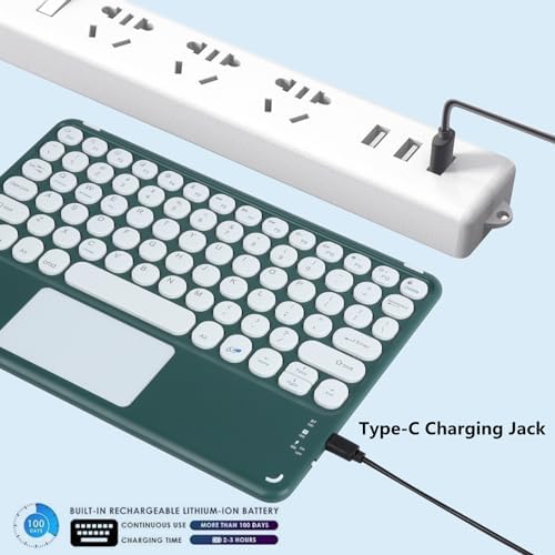 Ultra-Slim 10-Inch Wireless Bluetooth Keyboard with Touchpad – Rechargeable & Portable Universal Keyboard for i OS, Android & Windows Devices – Effortless Typing on the Go in Sleek White Finish