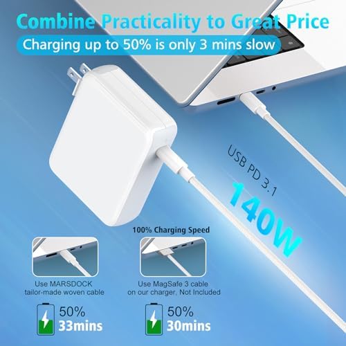 Premium 140 W USB-C Power Adapter and 6.6 FT Braided Charging Cable for Mac Book Pro & Air – Fast Charging Solutions for i Pad Pro & Air M2, Enhanced Compatibility for Modern Tech Users, Perfect for Professionals and Creatives