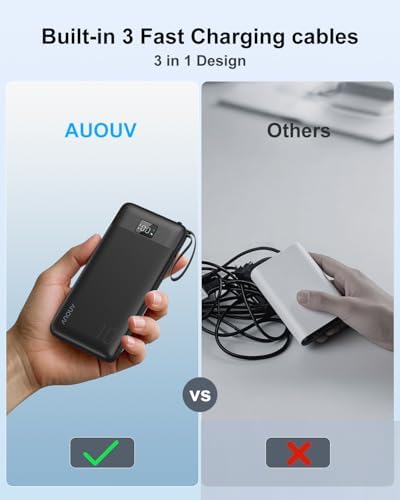 Revolutionize Your Charging Experience with ANOUV 10,000 m Ah Portable Power Bank – Built-in Cables & AC Plug for Fast, On-the-Go USB-C Charging, Compatible with i Phones and All Smart Devices – LED Display for Real-Time Battery Monitoring – The Ultimate Travel Essential for Efficiency and Convenience