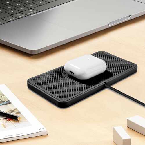 Fast Wireless Car Charger Pad by SANMIDO – Cordless Non-Slip Charging Mat for i Phone 11/12/14/15 & Galaxy S21/S22/S23/S24 – Enhanced Compatibility for Effortless On-the-Go Charging – Sleek Design for Secure Use in Any Vehicle
