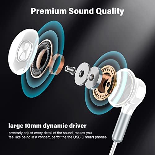 Hmusic Premium USB C Earbuds with Magnetic Convenience – In-Ear Wired Headphones Featuring Built-in Mic and Volume Control for Samsung Galaxy, Google Pixel, Xiaomi Smartphones – Unmatched Sound Clarity and Effortless Comfort for On-the-Go Listening
