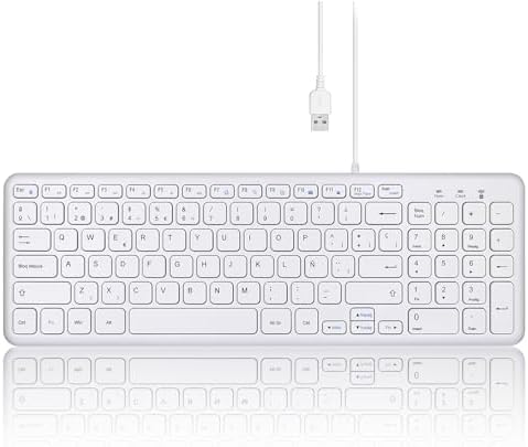 Whisper-Quiet Perixx PERIBOARD-213 W USB Scissor Keyboard – Compact Spanish QWERTY with Numeric Keypad for Enhanced Productivity – Perfect for Home and Office Use
