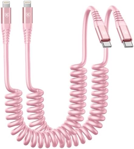 Coiled USB C to USB C Charger Cable Set – Fast Charging Solutions for i Phone 15 Series & Samsung Galaxy S23 – Innovative Retractable Design for Tangle-Free Convenience and Enhanced Durability – Ideal for On-the-Go Power Delivery