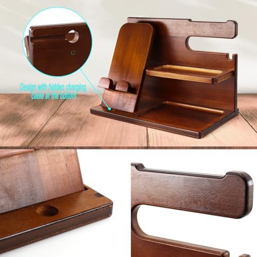 Stylish Wood Nightstand Organizer for Men – Elegant Beige Phone Docking Station & Desk Accessory with Dedicated Compartments for Keys, Wallets, Glasses – Practical Gift Idea for Birthdays & Special Occasions – Enhance Your Bedroom Aesthetics & Simplify Your Nightly Routine