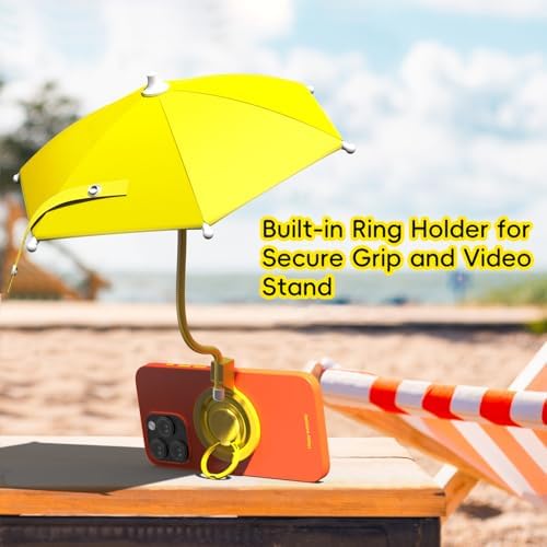 Portable Black Magnetic Phone Umbrella with Adjustable 360° Shade, Foldable Sun Protection & Built-in Ring Holder – i Phone 12-16 Compatible and More Devices, Magnetic Sticker for Quick Setup and Enhanced Functionality