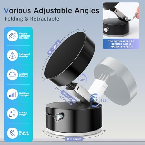 Magnetic Vacuum Phone Holder – Versatile Foldable Mount for Secure i Phone 12-16 Use in Cars, Gyms & Mirrors – Sleek Design with Powerful Grip for Enhanced Safety and Convenience on the Move