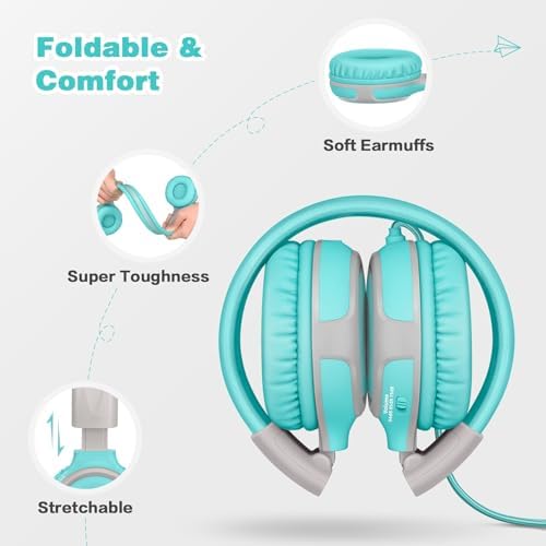 Chic Pink SIMOLIO Kids Headphones with Microphone – Volume-Limited Wired Design for Safe Listening – Adjustable Sound Levels (75/85/94 d B) for Hearing Protection – Perfect for School, Travel, and Home Use – Durable and Comfortable Fit for Active Young Listeners – Compatible with Smartphones & Tablets for Versatile Use