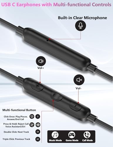 Ultimate USB C Earbuds for i Phone 16 & Android Devices – Advanced Noise-Canceling Wired Headphones with Integrated Mic and In-Line Volume Control – Universal Compatibility for i Pad 10, Samsung Galaxy Z Flip 7, Pixel 9 – Experience Unmatched Sound Precision and All-Day Comfort for Music and Calls