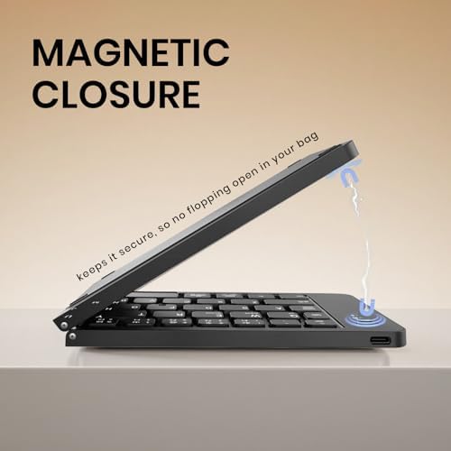 Ultra-Slim Foldable Wireless Bluetooth Keyboard – Lightweight & Portable Rechargeable Travel Companion for i Phone, i Pad, Smartphones, and Tablets – Enhanced Ergonomics & Typing Speed for On-the-Go Productivity