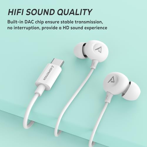 USB C Wired Earbuds with HD Microphone – Premium Noise-Isolating In-Ear Headphones for i Phone 16/15 Pro Max & Samsung Galaxy Devices – Exceptional Sound Quality & Integrated Volume Control – Lightweight, Portable Design for Music & Calls – Enhanced Compatibility with Galaxy Z Flip 5, Pixel 8, and More