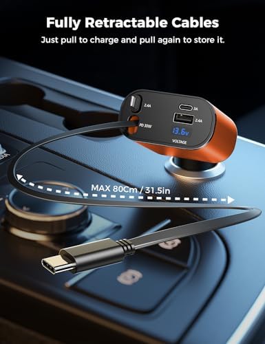 Introducing the SUPERONE 4-in-1 Retractable Fast Car Charger: Ultimate On-the-Go Charging Solution for i Phone, Galaxy & Pixel Devices – Featuring 2.6 ft Tangle-Free Cord, Enhanced USB C & Apple Compatibility, and Sleek Design for Effortless Portability. Experience lightning-fast charging to keep your devices powered during road trips or daily commutes, ensuring you’re always connected. This innovative retractable charger is engineered for maximum efficiency, accommodating a wide range of smartphones including i Phone 16, 15/15 Pro Max, 14, 13, 12, 11 and popular Galaxy and Pixel models. With its compact construction and high-quality materials, this charger not only enhances your charging experience but also withstands everyday wear and tear. Elevate your mobile charging with the SUPERONE car charger – where convenience meets cutting-edge technology for busy professionals and families on the move.