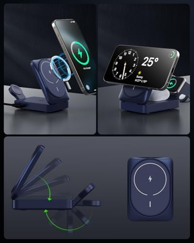 3-in-1 Qi2 Certified Wireless Charging Station – 15 W Fast Magnetic Charger for i Phone 16/15/14/13/12, Apple Watch, Air Pods – Foldable Design with 30 W USB-C Adapter for Ultimate Compatibility and Efficiency – Elevate Your Charging Experience with Enhanced Safety Features and Versatile Viewing Angles