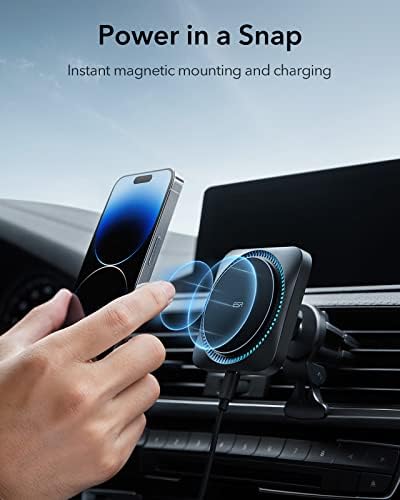 Revolutionize Your Drive with the ESR 15 W Mag Safe Car Mount Charger – Fast Wireless Charging for i Phone 12-16, Featuring Cryo Boost for Optimal Cooling, Apple-Certified Magnetic Phone Charger for Effortless Compatibility and Enhanced Performance on the Go