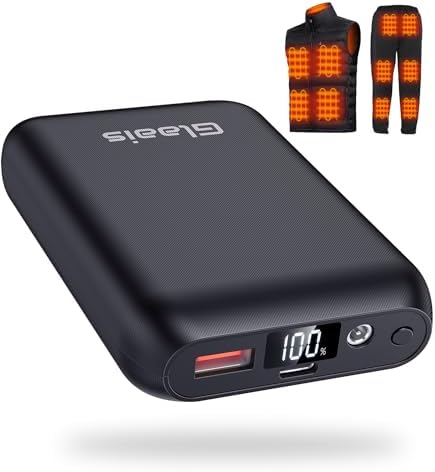 Glaais 7.4 V 16000 m Ah Heated Vest Power Bank – Versatile Battery Pack for ORORO & Venustas with LED Display, Fast Recharge for Ultimate Warmth and Comfort on Cold Days, Lightweight and Durable Portable Charger for Heated Clothing and Devices