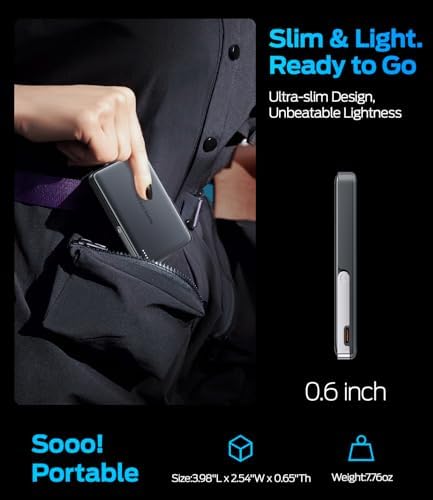 MOVE SPEED 0.35″ Mag Safe Portable Charger – 5000 m Ah Slim Power Bank with 22.5 W Fast Charging & Kickstand for i Phone 16/15/14/13/12 Series in Glacier Gray – Ultimate Charging Solution with Magnetic Attachment for On-the-Go Lifestyle and Enhanced Device Compatibility