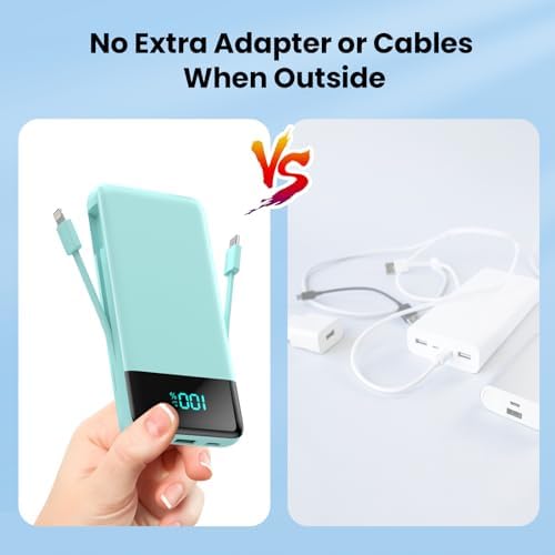 Upgrade Your Charging Experience: 13800 m Ah Portable Power Bank with Built-in Cables and Wall Plug – Fast Charging USB-C Battery Pack for i Phone 16/15/14, Samsung & Android Devices – Ultimate Travel Companion with 4 Outputs for Simultaneous Device Charging