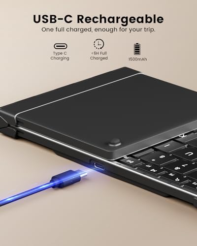 Proto Arc XK01 Plus Backlit Foldable Bluetooth Keyboard – Ultimate Portable Multi-Device Wireless Keyboard for Travel, Featuring Rechargeable Battery and Full-Size Design for i Pad, Tablet, Smartphone, Laptop, and PC Use