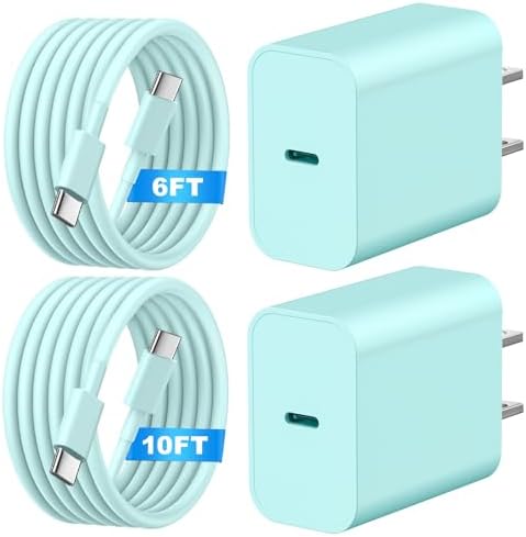 Ultimate 20 W Fast Charging Kit for i Phone 15 & 16 Series – 3 Pack High-Speed Chargers with 60 W USB-C to USB-C Cables (6 ft & 10 ft) – Unmatched Durability & Enhanced Compatibility for Seamless Device Power-Up – Ideal for Home & Travel Use