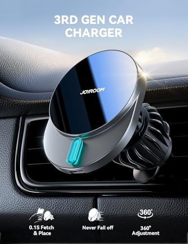 JOYROOM 15 W Mag Safe Car Mount Charger – Ultra Magnetic Wireless Charging Holder for i Phone 16 Pro Max, 15, 14, 13, 12 & Mini – Secure, Fast Car Vent Charger for Hands-Free Navigation & Communication – Sleek Design for Modern Vehicles
