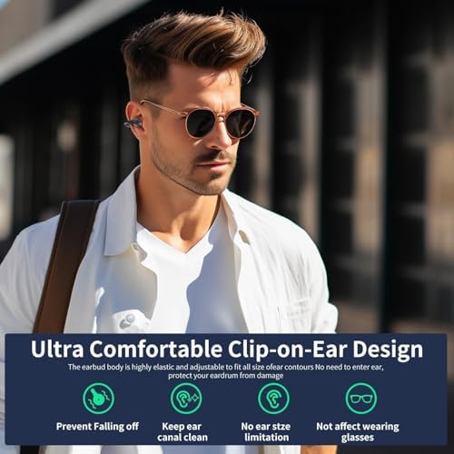 Open Ear Clip-On Bluetooth 5.3 Headphones – Advanced Bone Conduction Wireless Earbuds with IPX7 Waterproofing and Digital Display Charging Case – Ultra-Lightweight Fitness Earphones for Enhanced Outdoor Performance and Safety Awareness – Built-in Microphone for Clear Calls and Seamless Connectivity
