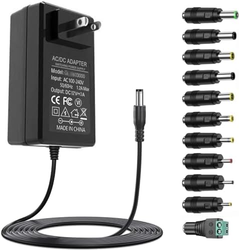 Guan Ting Universal 12 V 2 A Power Supply Adapter – High-Efficiency AC to DC Charger with 8 Interchangeable Tips for Maximum Flexibility – Compact 24 W Converter for Rapid Charging and Enhanced Device Compatibility