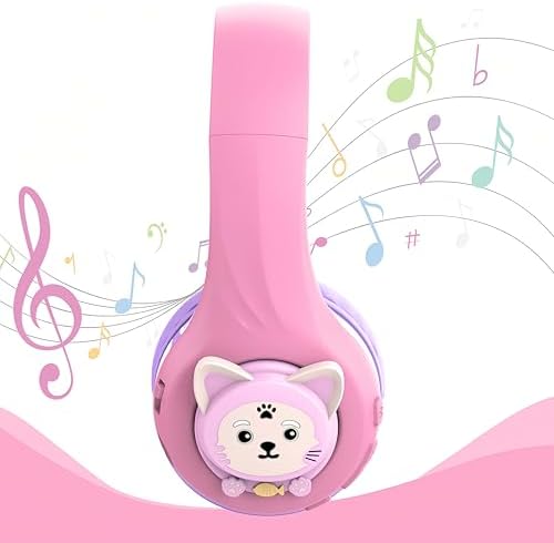 Riwbox CB-7 S Wireless Kids Headphones – Safe & Stylish Audio for Young Listeners with Adjustable Volume Control (74/85/95 d B), LED Glow Lights, 50 Hours of Playtime, Bluetooth 5.3 Connectivity, Built-in Microphone & TF Card Slot for School, Travel, and Home Use (Pink & Green) – Ideal for Active Lifestyles