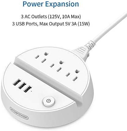NTONPOWER Versatile Nightstand Power Strip with USB – 3 AC Outlets and 3 USB Ports, 5 ft Extension Cord with Energy-Saving Switch and Device Holder for Home, Office, and Travel Essentials (White) – Streamlined Charging Solution for Multiple Devices