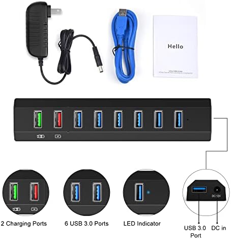 Unlock Seamless Connectivity with RAOYI 6-Port Powered USB 3.0 Hub – High-Speed Data Transfer, Smart Fast Charging, and 24 W Power Adapter for Laptops, PCs, and Macs – Ideal USB Splitter for Enhanced Device Management and Productivity in Sleek Black