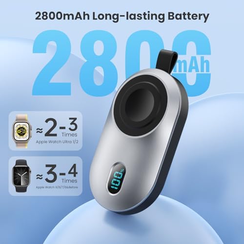 Portable Magnetic Wireless Charger Duo for Apple Watch – 2800 m Ah High-Speed Charging Power Bank for All Series (1-10, SE, Nike, Ultra) – Sleek Black & White Design for Ultimate Portability and Active Lifestyles