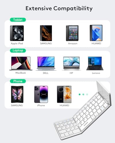 Samsers Portable Bluetooth Keyboard with Touchpad – Ultra-Slim Foldable Wireless Keyboard for Effortless Typing on Android, Windows, and i OS Devices – Rechargeable, Travel-Friendly Design with Device Holder – Black
