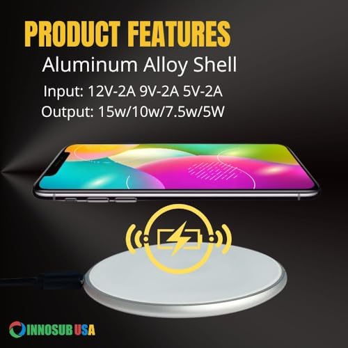 INNOSUB USA 5-Pack Sublimation Wireless Charger Set – 10 W Fast Qi Charging Pad for i Phone & Samsung Devices – Sleek Silver Design for Home & Office – Ideal Personalized Gift for Tech Enthusiasts