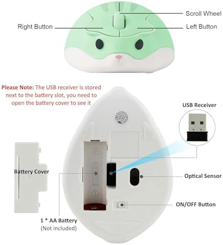 Adorable CHUYI Hamster Wireless Silent Mouse – 1200 DPI Lightweight Cordless Computer Mouse for Kids, Perfect Gift for Home, School & Travel – Fun & Functional Design in Light Blue