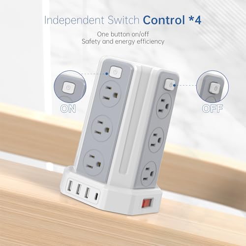 SMALLRT Power Tower Surge Protector – 10 Ft Extension Cord with 12 AC Outlets & 4 USB Ports (1 USB-C) – Ultimate Charging Station for Home & Office – Enhanced Device Compatibility & Safety