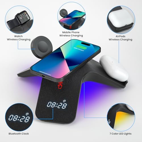 YLF 5-in-1 Fast Wireless Charging Station with Bluetooth Clock – Multi-Device Charger for Samsung Galaxy S23 Ultra/S23/S22/S21 – Sleek LED Display & Enhanced Speed for a Clutter-Free Workspace