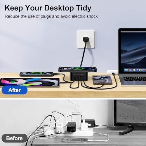 60 W Multi-Device Charging Station – Fast USB A & C Ports for i Phone 16, Samsung S25, Pixel 9 Pro – 15 W Wireless Charging Hub for Efficient Powering of Gadgets – Compact & Portable Tech Accessory for Busy Professionals