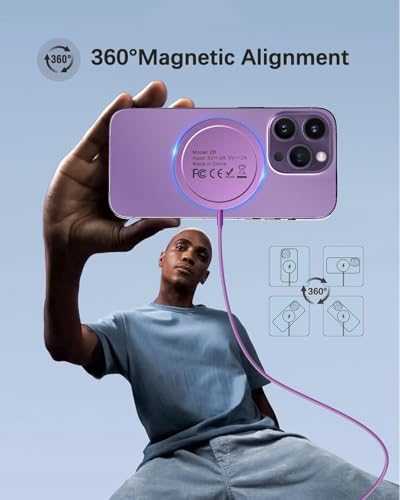 Magnetic Wireless Charger Duo – 15 W Fast Charging Pad with 20 W USB-C Adapter for i Phone 15/14/13/12 Pro/Max/Plus/Mini & Air Pods – Enhanced Mag-Safe Compatibility, 5 ft Charging Cable Included for Ultimate Convenience and Safety