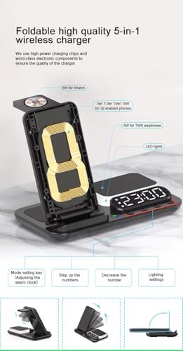 Revolutionize Your Charging Routine with the Tron TR42 7-in-1 Wireless Charging Station – 25 W Fast Charging for i Phone, Watch & Air Pods, Space-Saving Design, Digital Clock & Night Light for Home, Office, and Travel Use