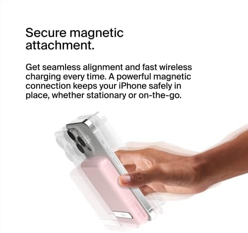 Belkin Wireless Power Bank 5000 m Ah with Mag Safe Compatibility – Portable Charger for i Phone 16 Series, i Phone 15, and Air Pods – 7.5 W Fast Charging with Built-in Kickstand for Hands-Free Use – Lightweight White Design for On-the-Go Charging Solutions