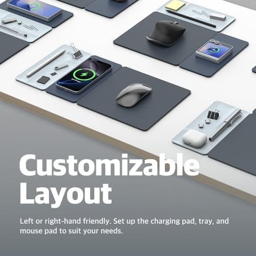 Enhance Your Workspace Efficiency with the POUT H3 Split Wireless Charging Mouse Pad – Fast Qi Charger for Seamless Device Power, Magnetic Alignment for Precision Use, Premium Anti-Slip Surface in Elegant Midnight Blue – Perfect for Smartphones and Earbuds – Elevate Your Productivity with Style and Functionality