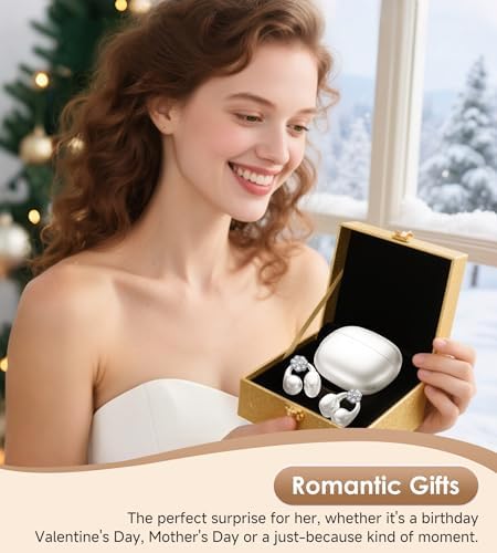 Chic Wireless Bluetooth 5.4 Earbuds with Fashionable Detachable Flower Earrings – Stylish Open Ear Headphones for Women, Waterproof IPX5 Rated, 50-Hour Playtime, Ideal for Festivals, Parties, and Unique Gift Giving (White)