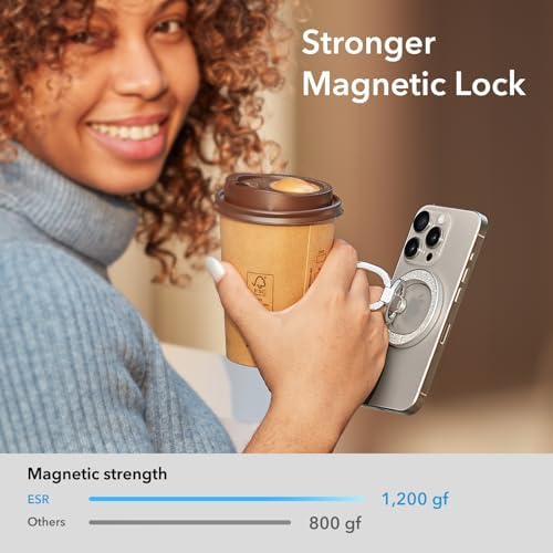 Magnetic Phone Ring Holder with 2-Way Adjustable Stand for i Phone and Galaxy – ESR Halo Lock Grip for Enhanced Stability, Secure Comfort, and Effortless Wireless Charging – Premium Zinc-Alloy Design, 1,200 g Magnetic Hold, Versatile Portrait/Landscape Viewing – Ideal for Caseless Phones and Mag Safe Cases – Black Finish for Modern Aesthetics