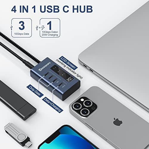 Minisopuru 4-Port USB C Hub – Ultra-Fast 10 Gbps Data Transfer & 20 W Rapid Charging Splitter for Mac Book Pro, i Pad & More – Lightweight Multiport Adapter for Seamless Device Connectivity – Ideal for On-the-Go Professionals
