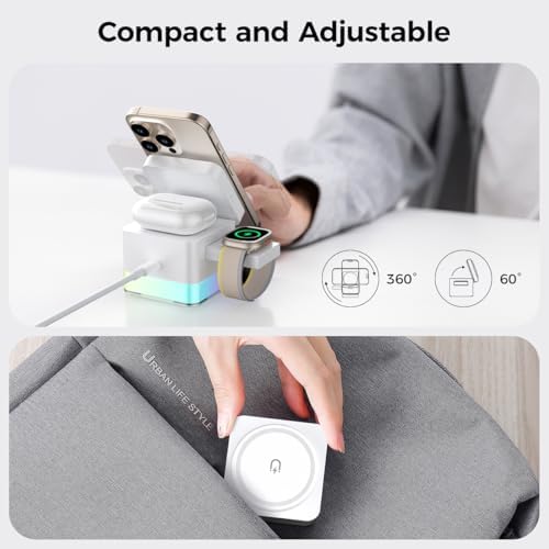 15 W Magnetic Wireless Charging Station – 3-in-1 Fast Charger with Night Lamp for i Phone 16/15/14/13/12, Apple Watch, and Air Pods – Sleek Design for Enhanced Compatibility and Efficient Power-Up